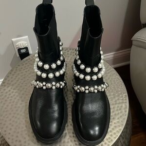 Zara Black Ankle Boots with Pearl Embellishments